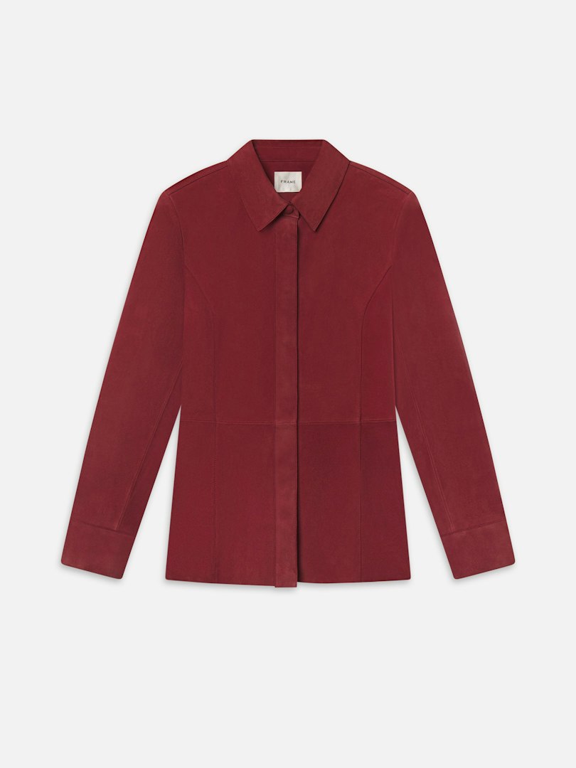 FRAME Women's The Suede Shirt Garnet Leather Size Large