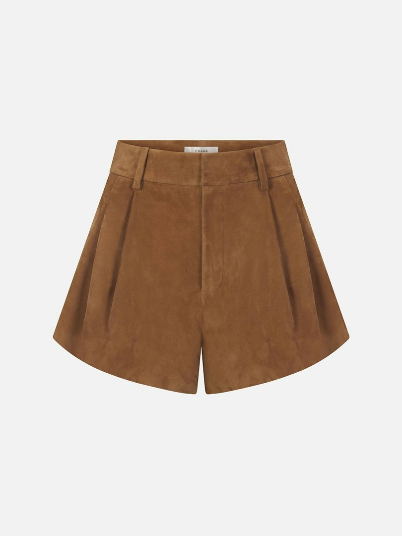 FRAME Women's The Suede Slant Shorts Chai Leather Size 2