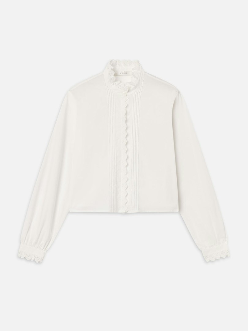 FRAME Women's The Keepsake Pintuck Blouse Top White Size Large