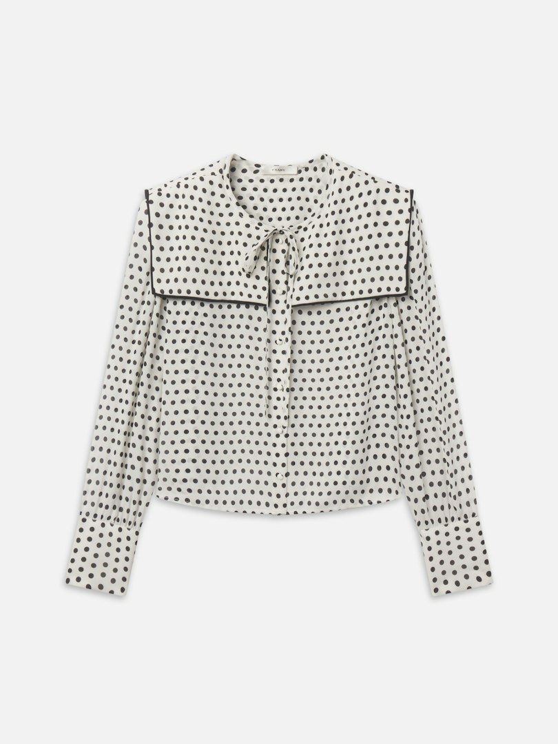 FRAME Women's The Polka Dot Fleet Blouse Top Cream Multi Silk Size Small