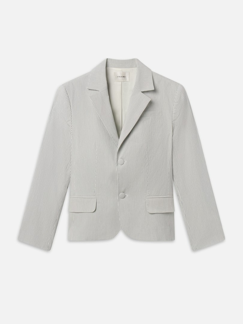 FRAME Women's The Stripe Classic Blazer Navy Multi Cotton Size 2