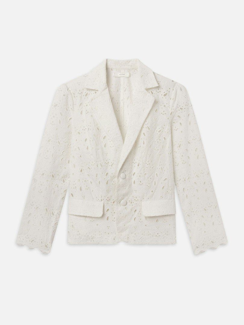 FRAME Women's The Paisley Eyelet Classic Blazer White gid://shopify/Metaobject/195898048688