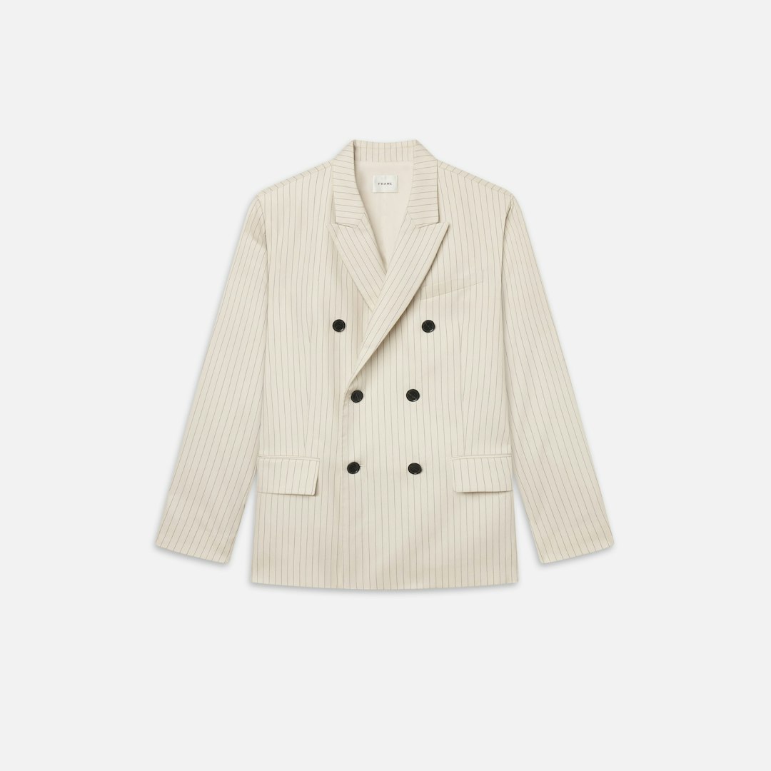 FRAME Women's The Pinstripe Avenue Blazer Cream Multi Size Large
