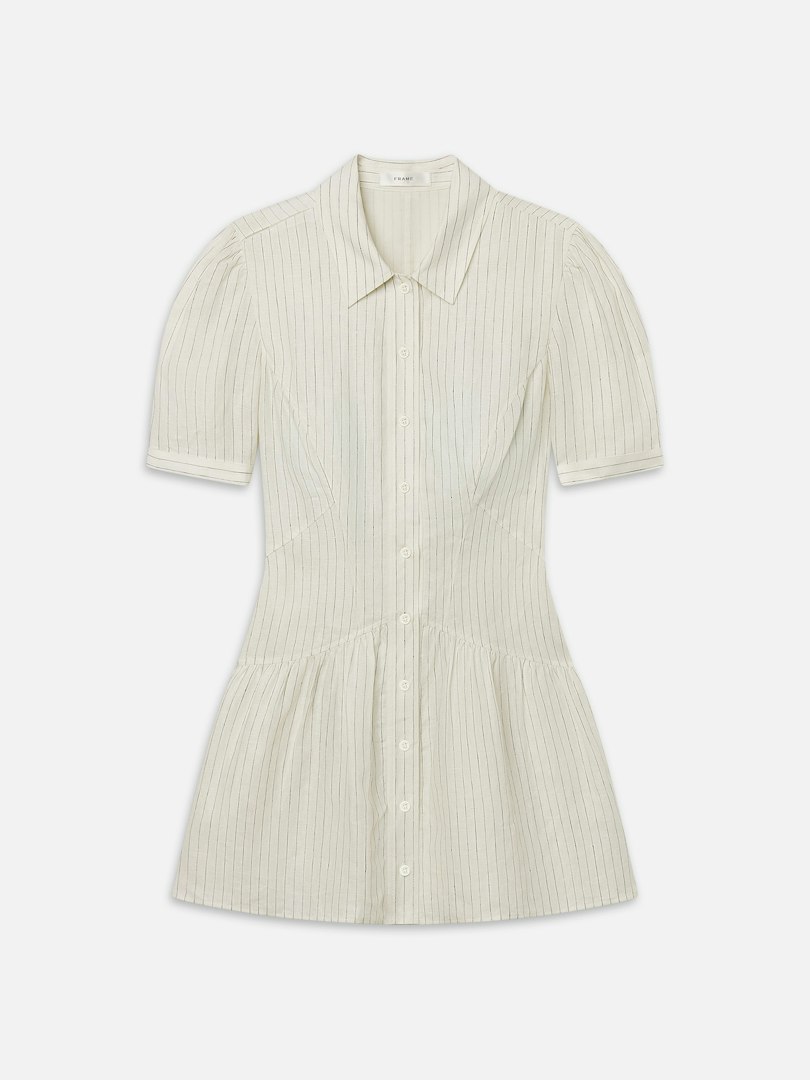 FRAME Women's The Vista Day Dress Cream Multi Linen Size XS