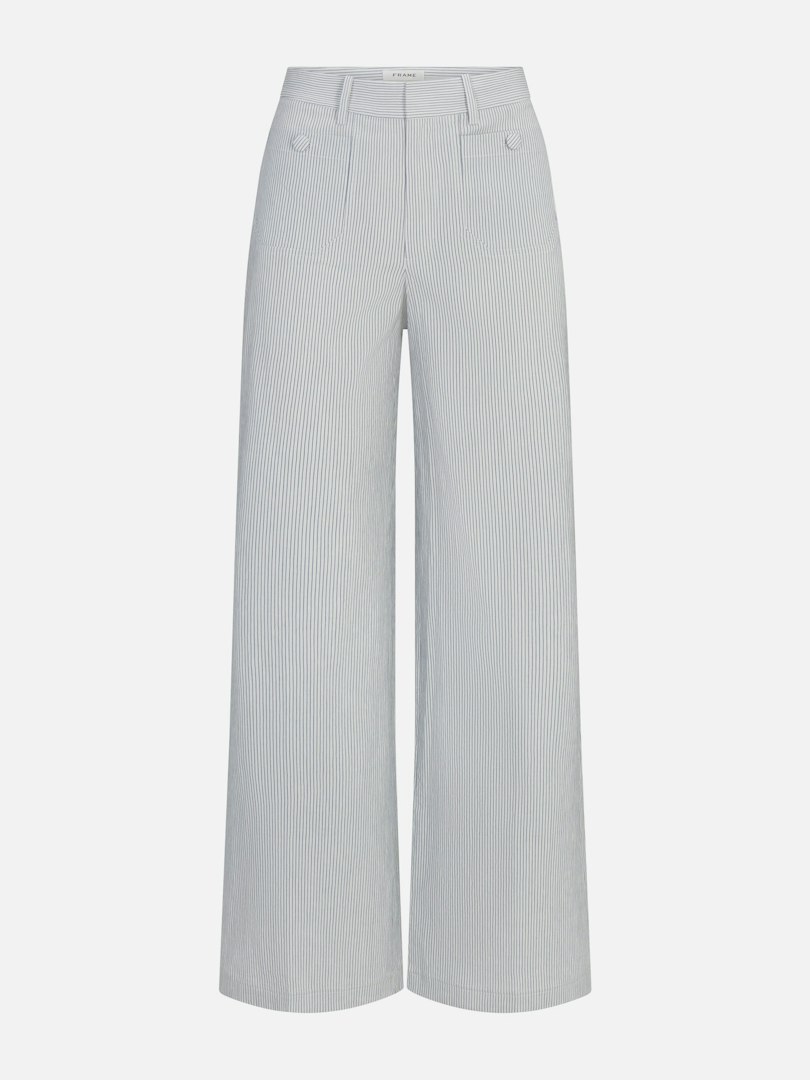FRAME Women's The Stripe Modernist Pocket Trouser Pants Navy Stripe Denim Size 0