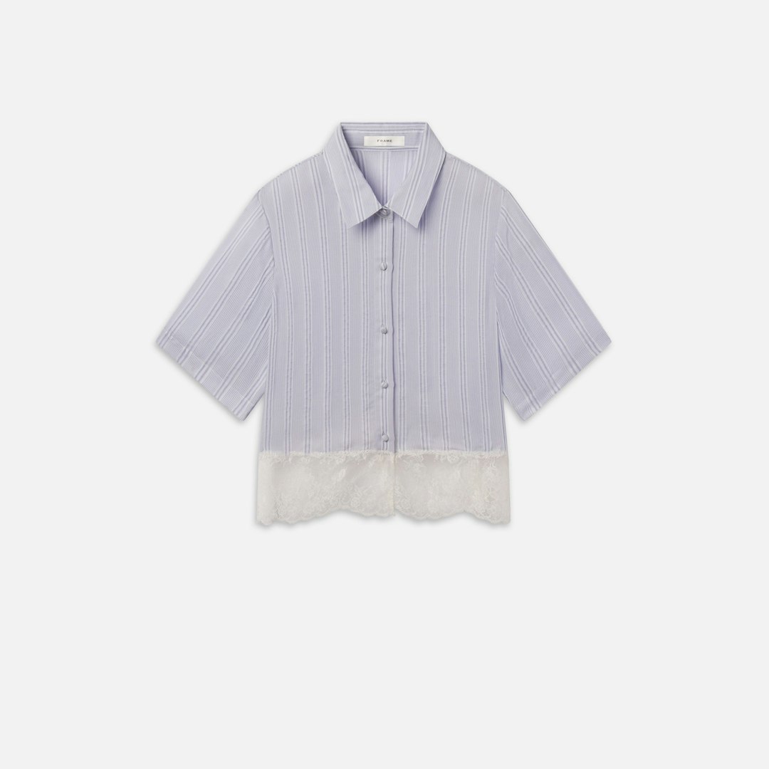 FRAME Women's The Stripe Lace Shirt Chambray Multi Silk Size Small