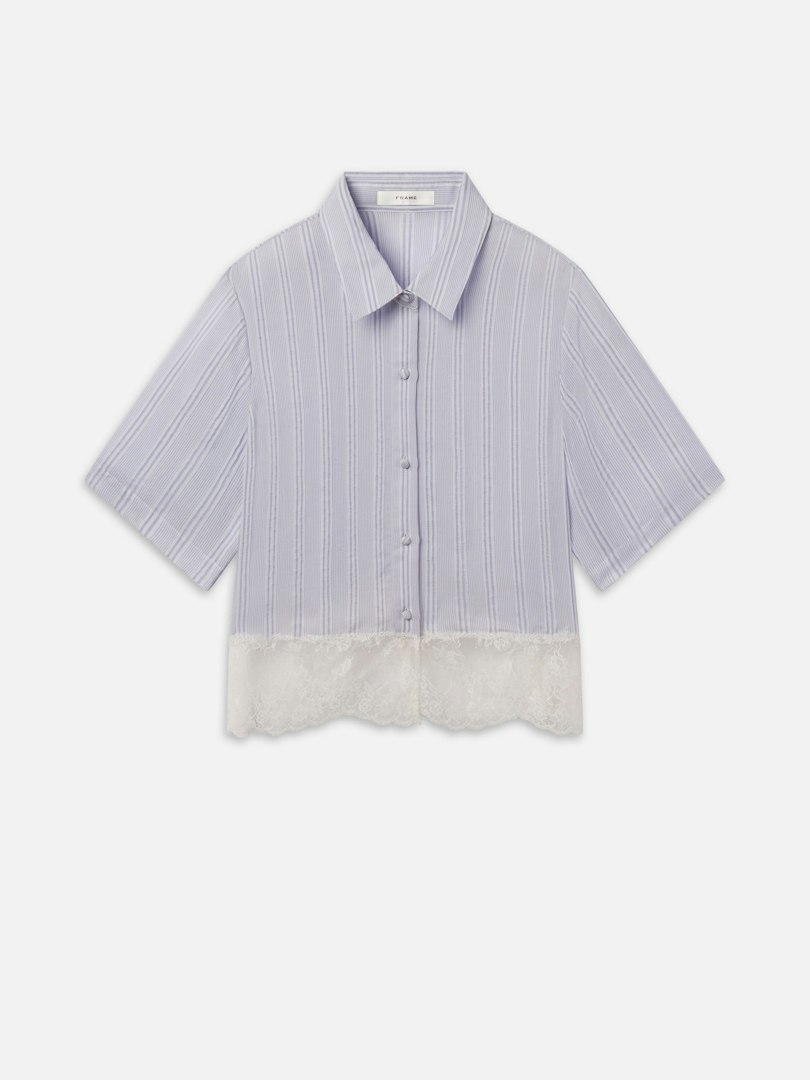 FRAME Women's The Stripe Lace Shirt Chambray Multi gid://shopify/Metaobject/241788649648 Size Large
