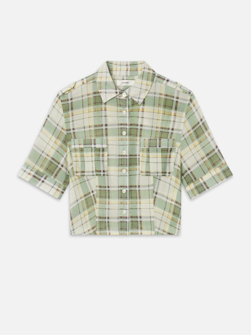 FRAME Women's The Utility Shirt Jade Green Plaid Size Small