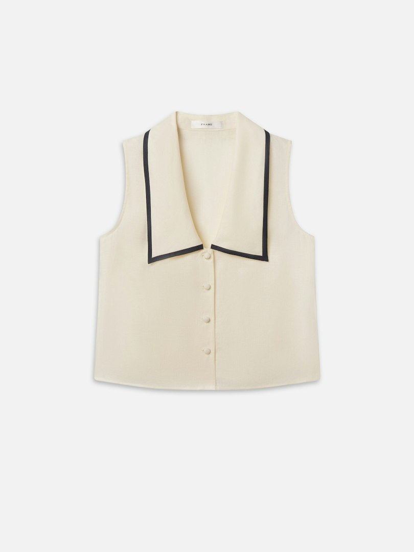 FRAME Women's The Cabana Top Cream Linen Size Medium