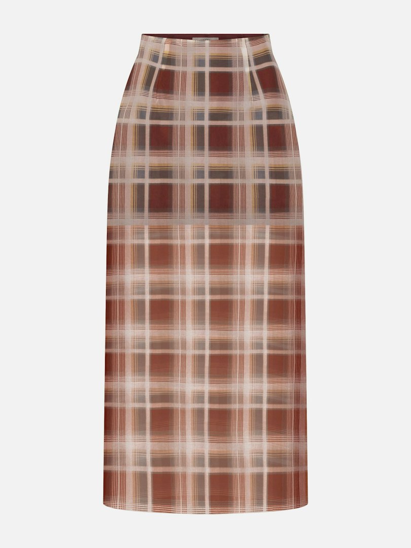 FRAME Women's The Plaid Organza Skirt Silver Peony Plaid Silk Size 2