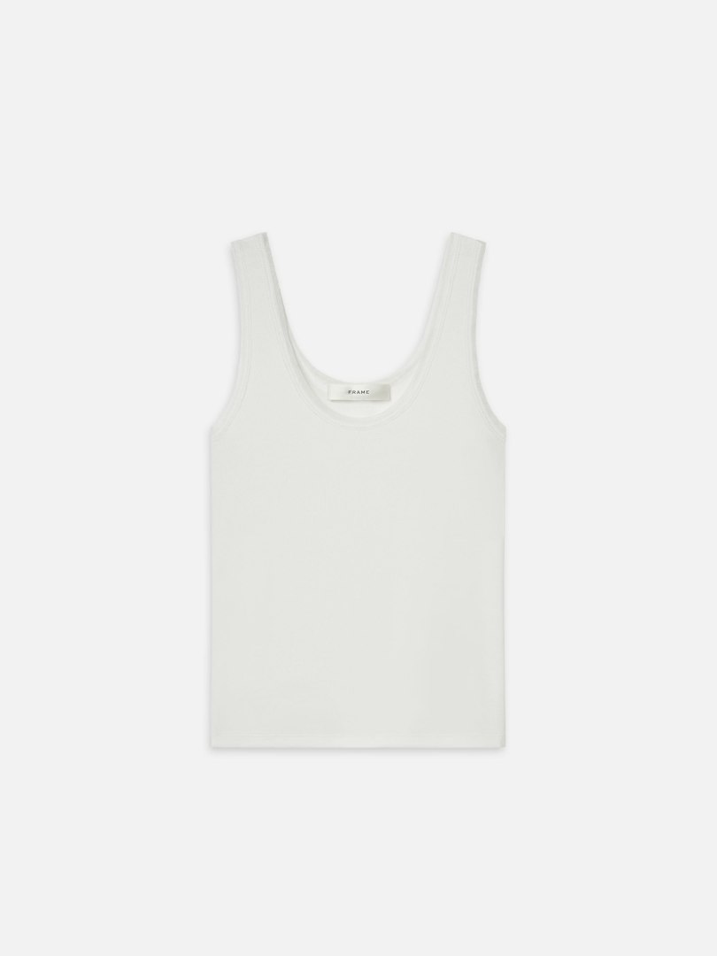 FRAME Women's The Mesh Trim Tank White Leather Size Small