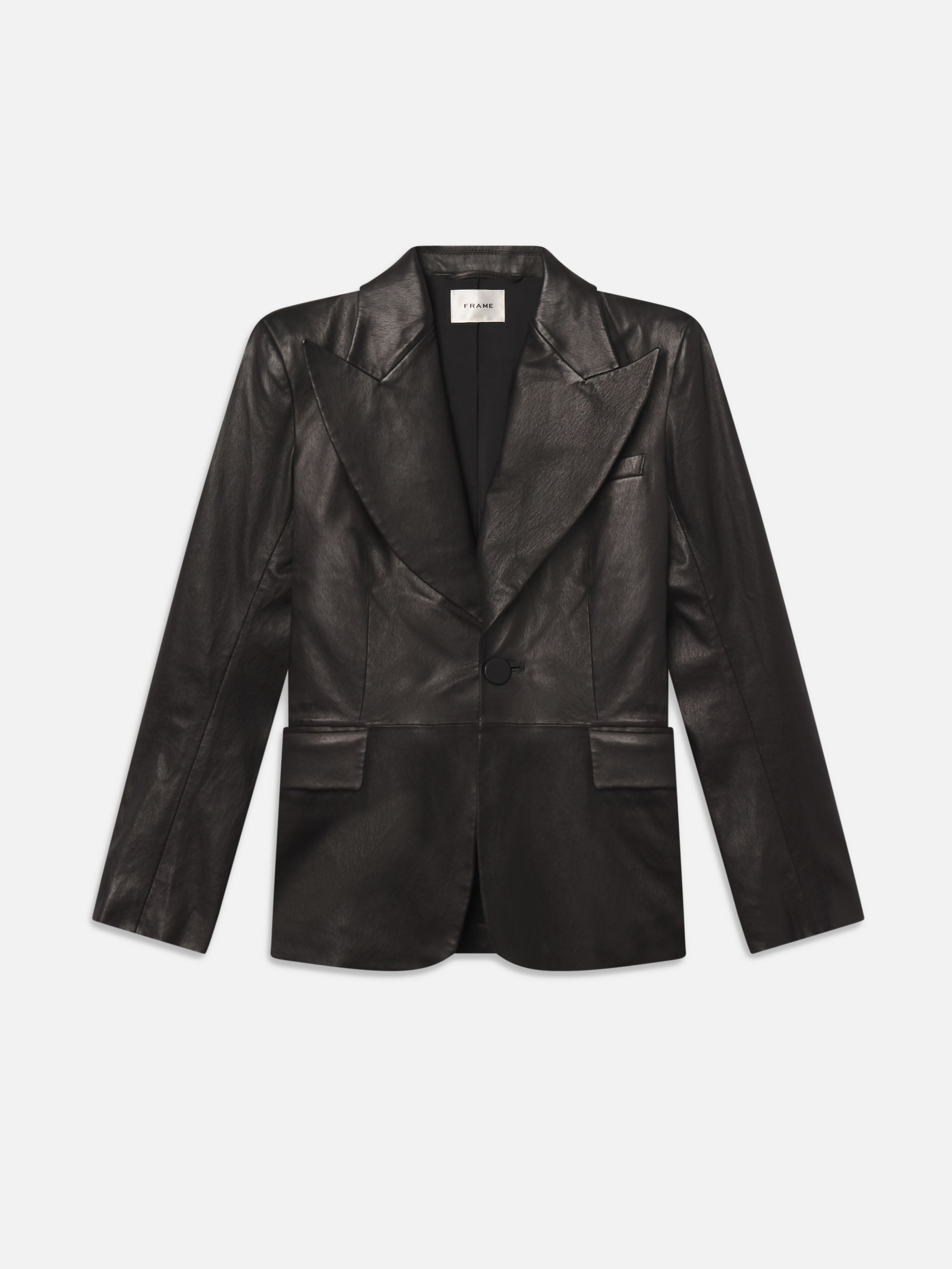 Frame The Peak Lapel Leather Blazer In Black