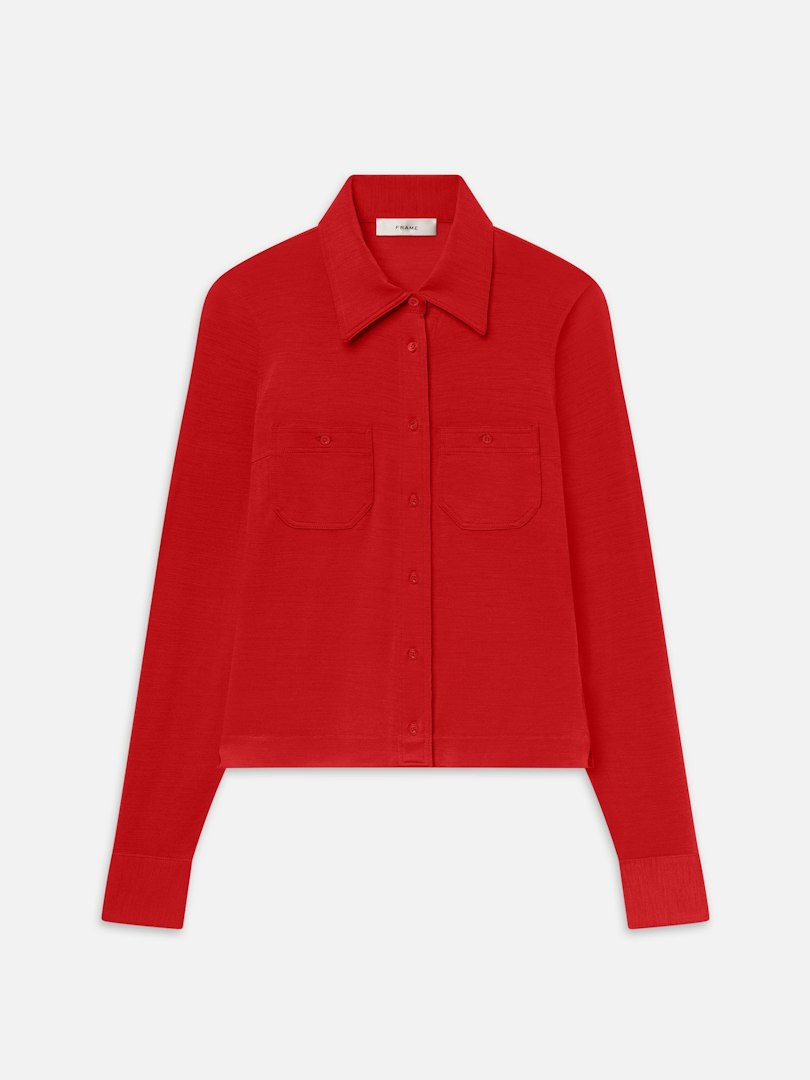 FRAME Women's The Wool Pocket Top Lipstick Size Medium