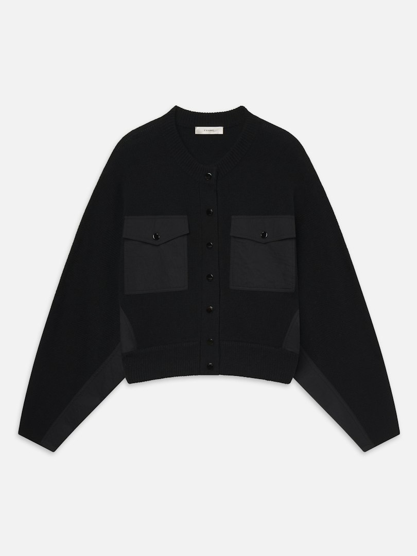 FRAME Women's The Contrast Cashmere Cardi Black Size Large