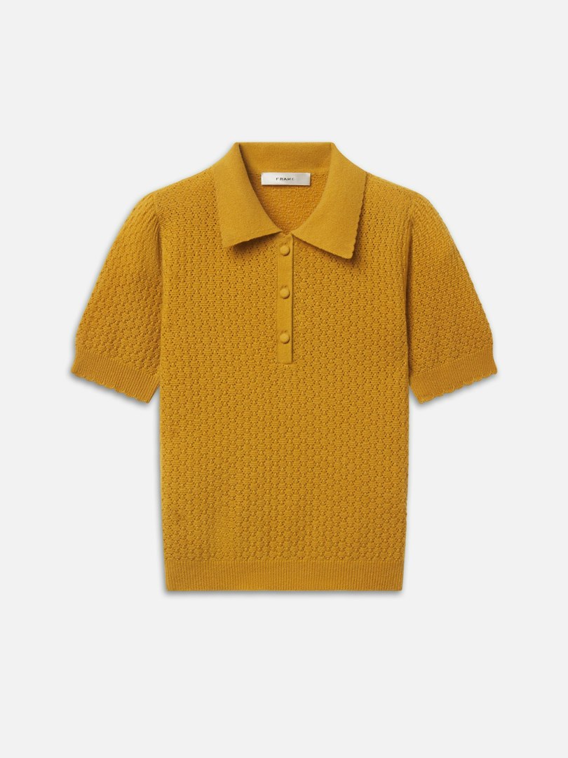 FRAME Women's The Honeycomb Polo Dijon Cashmere Size Medium