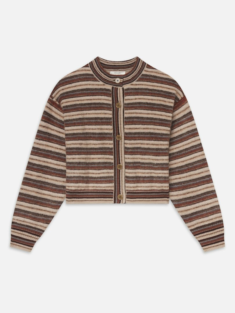 FRAME Women's The Femme Cardi Sky Blue Multi Stripe Size Large