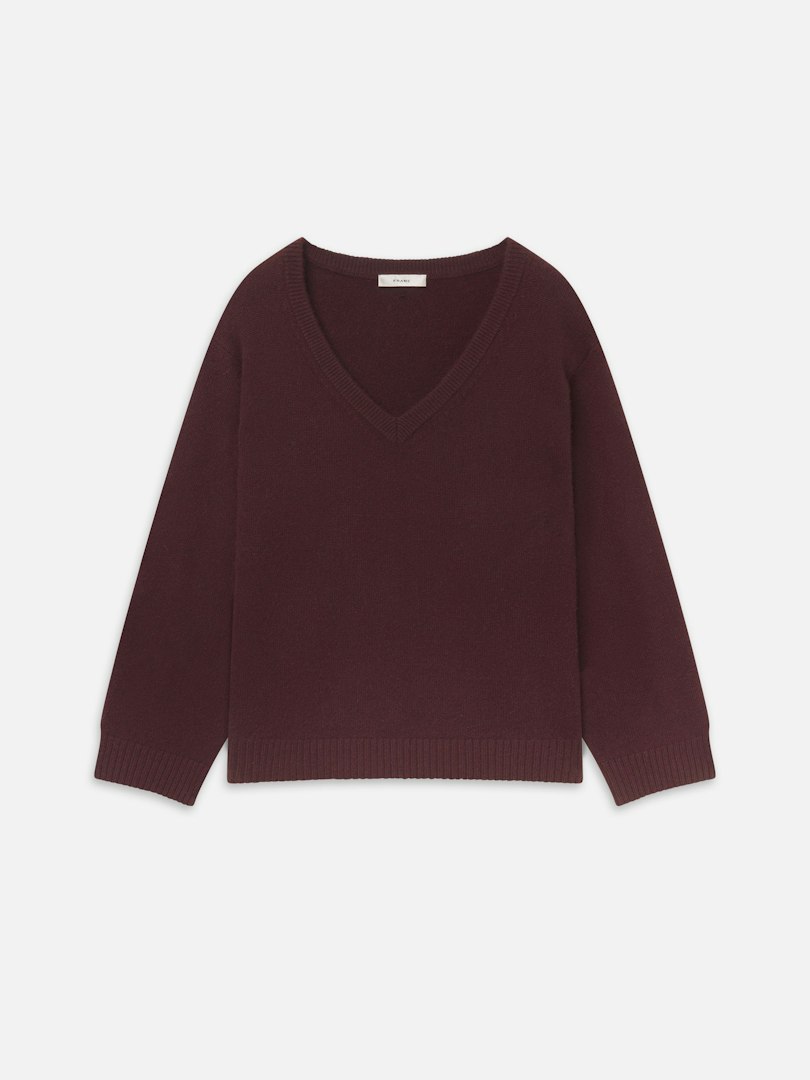FRAME Women's The Cashmere Relaxed V Sweater Currant Size XS