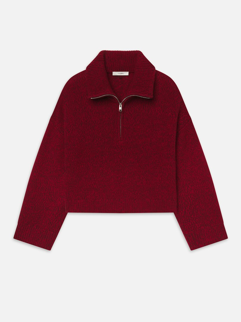 FRAME Women's The Half Zip Marled Sweater Paprika Wool Size Large