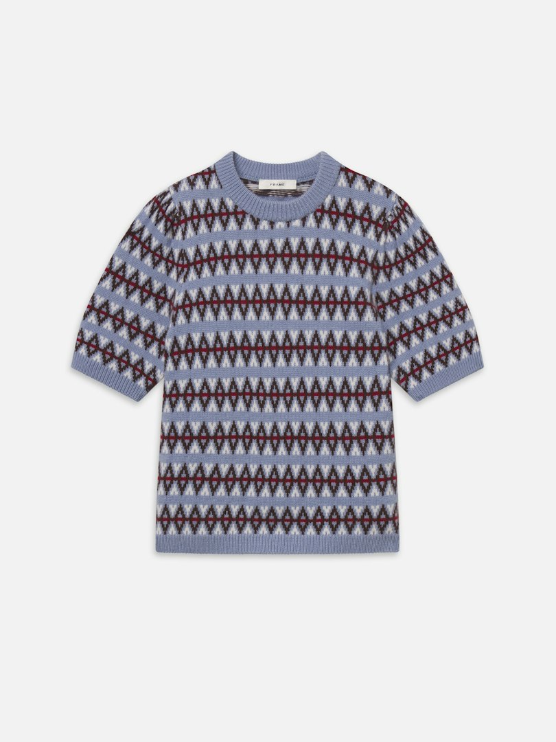 FRAME Women's The Cashmere Crew Periwinkle Fairisle Wool Size XS