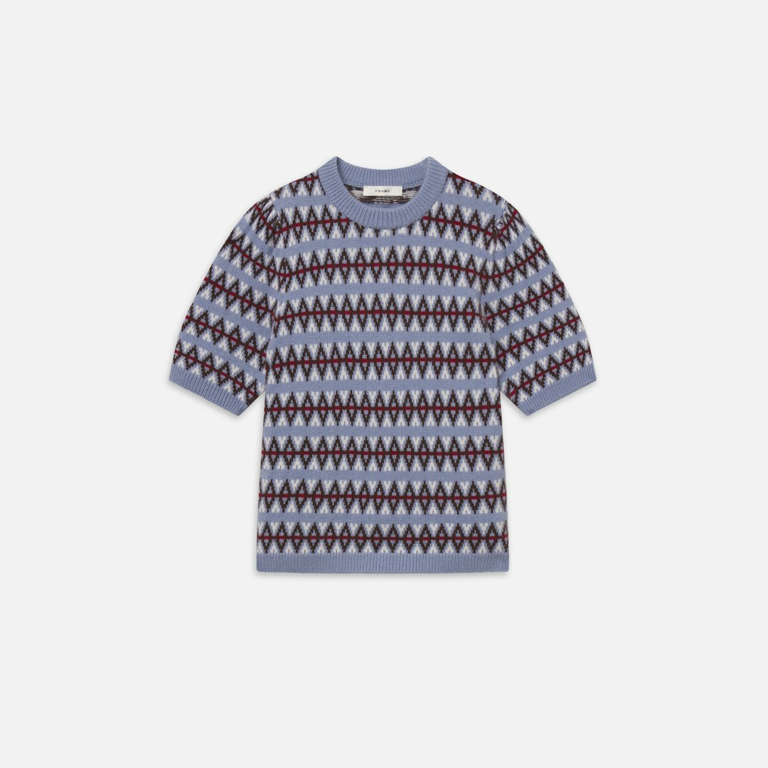 FRAME Women's The Cashmere Crew Periwinkle Fairisle Wool Size XS