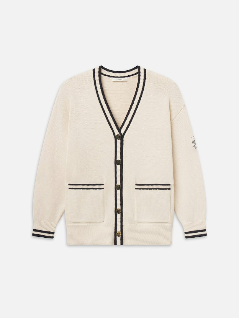 FRAME Women's The Tennis Oversized Cardigan Cream Cotton Size Small