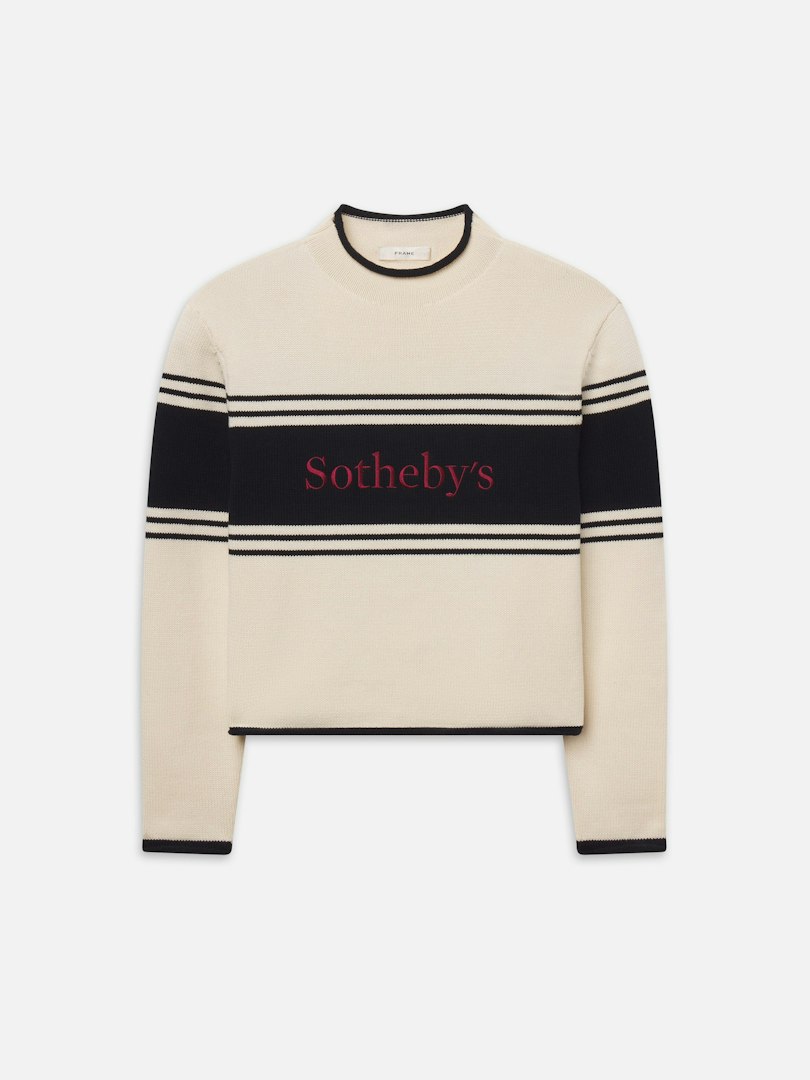 FRAME Women's Sotheby's Rolled Sweater Cream Multi Cotton Size Large