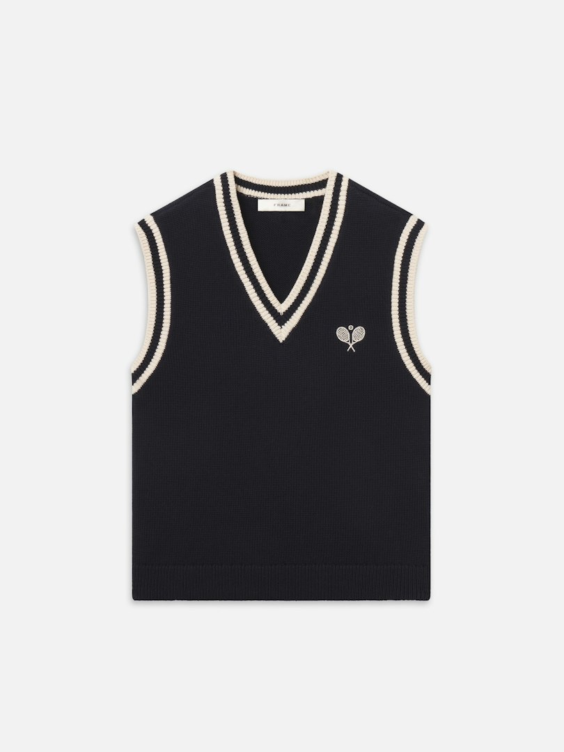 FRAME Women's The Tennis Vest Navy Cotton Size Large