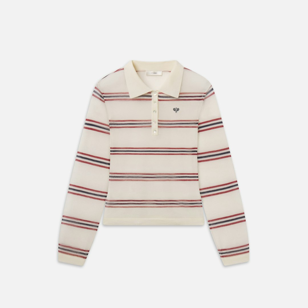 FRAME Women's The Tennis Polo Garnet Multi Stripe Size Large