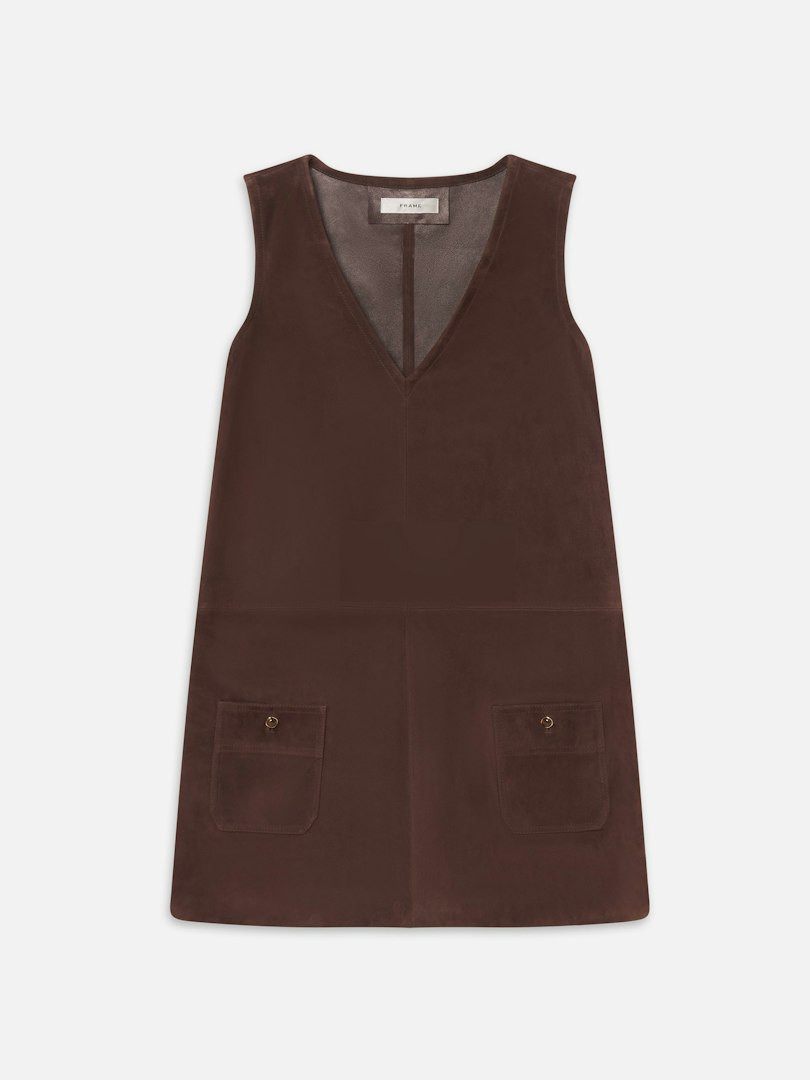 FRAME Women's The Suede Safari Tent Dress Dark Brown Leather Size Medium