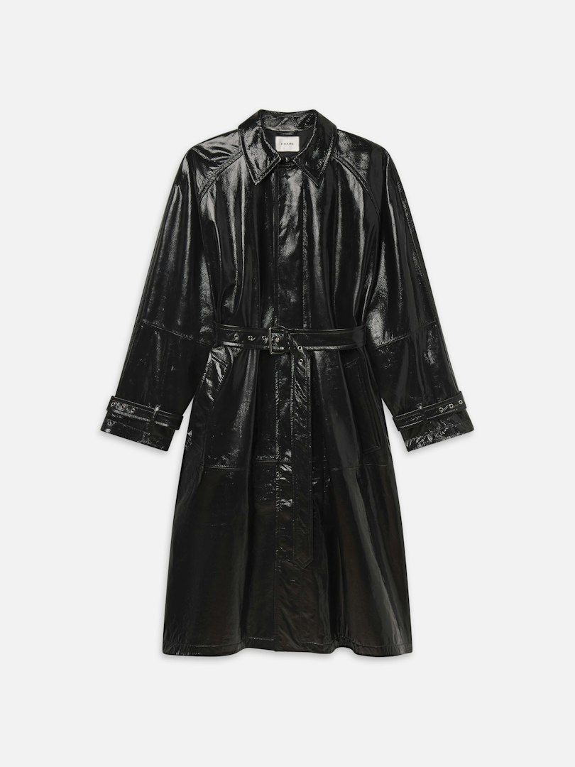 FRAME Women's The Patent Leather Mac Coat Black Size Medium