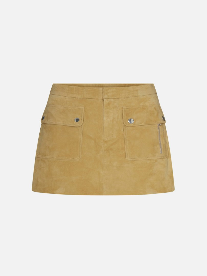 FRAME Women's The Suede Safari Skirt Fawn Leather Size 0