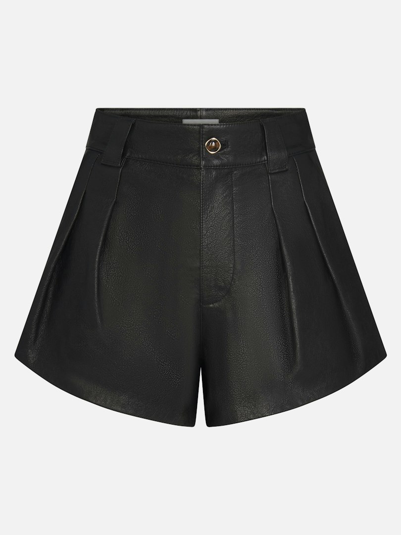 FRAME Women's The Leather Structural Shorts Black Size 29