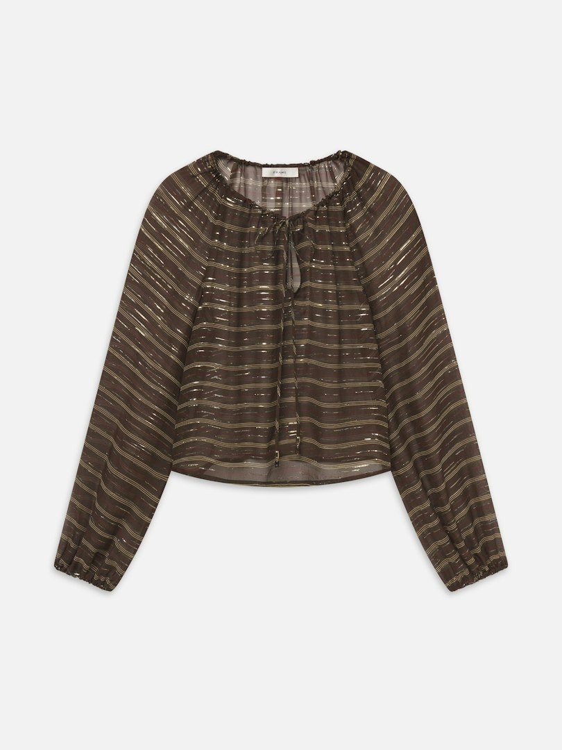 FRAME Women's The Balloon Blouse Top Oakwood Multi Silk Size XS