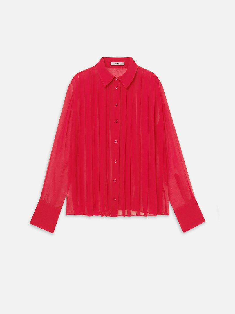 FRAME Women's The Whisper Pleat Top Lipstick Silk Size Large