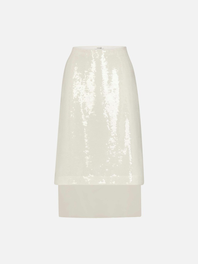 FRAME Women's The Sequin Starlight Skirt Cream Silk Size 0