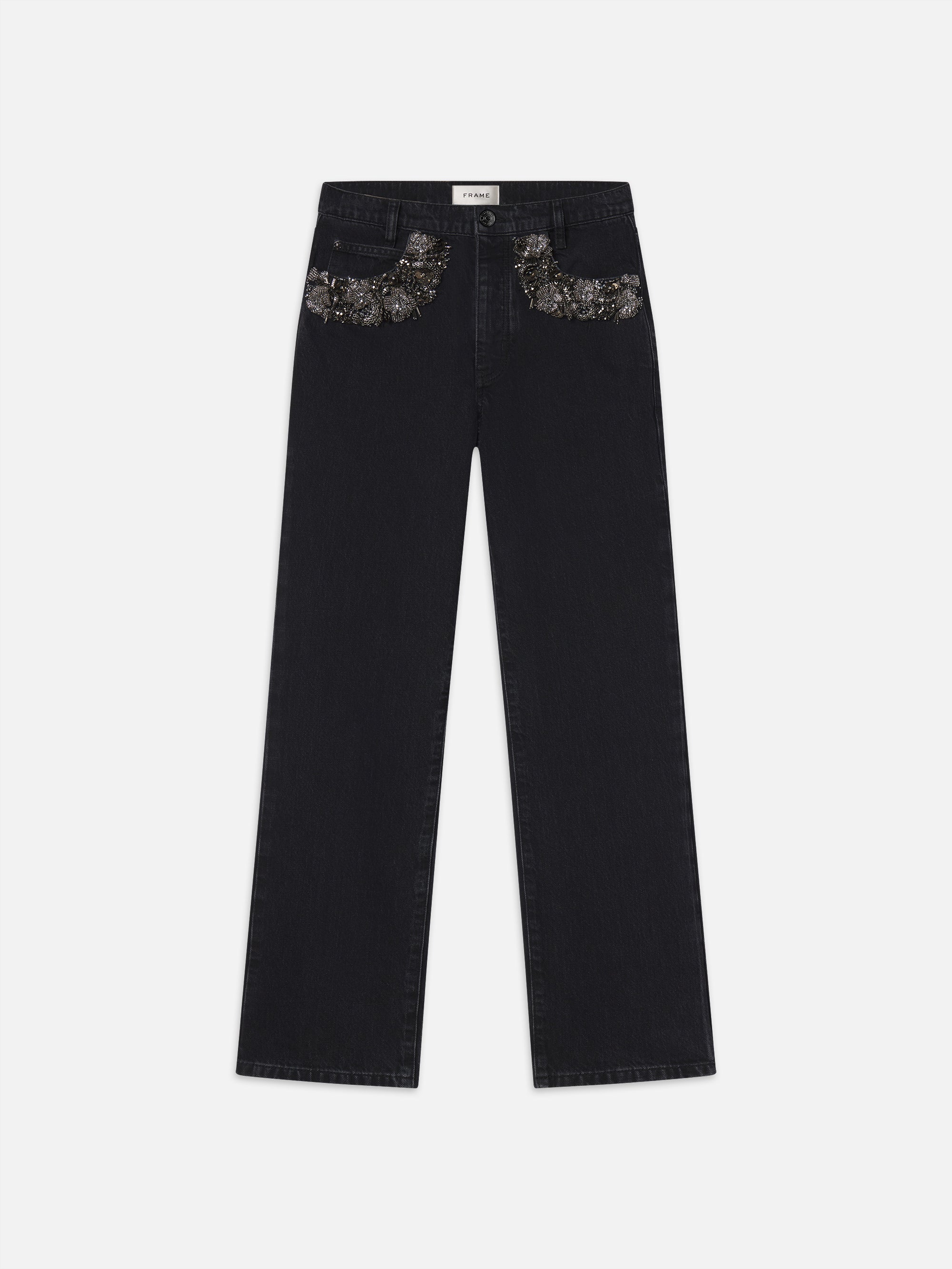 Frame The Beaded Hang Cropped Straight Leg Jeans In Black