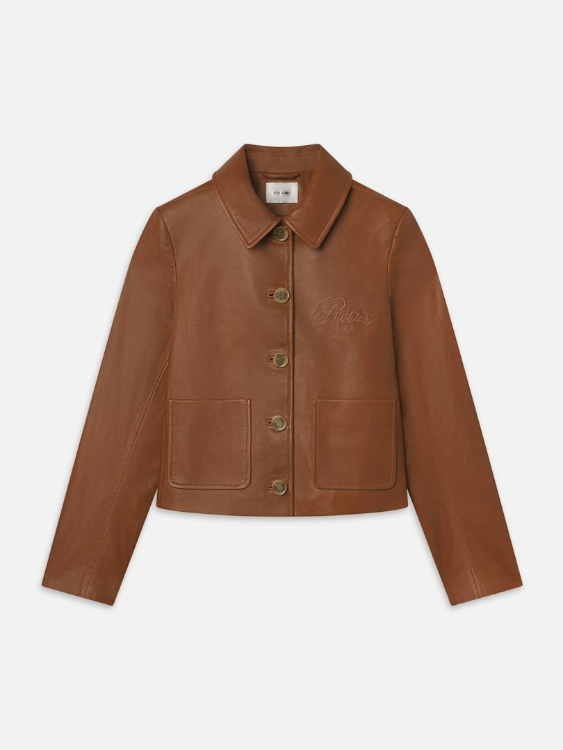 FRAME Women's Ritz Femme Leather Jacket Camel Silk Size 8