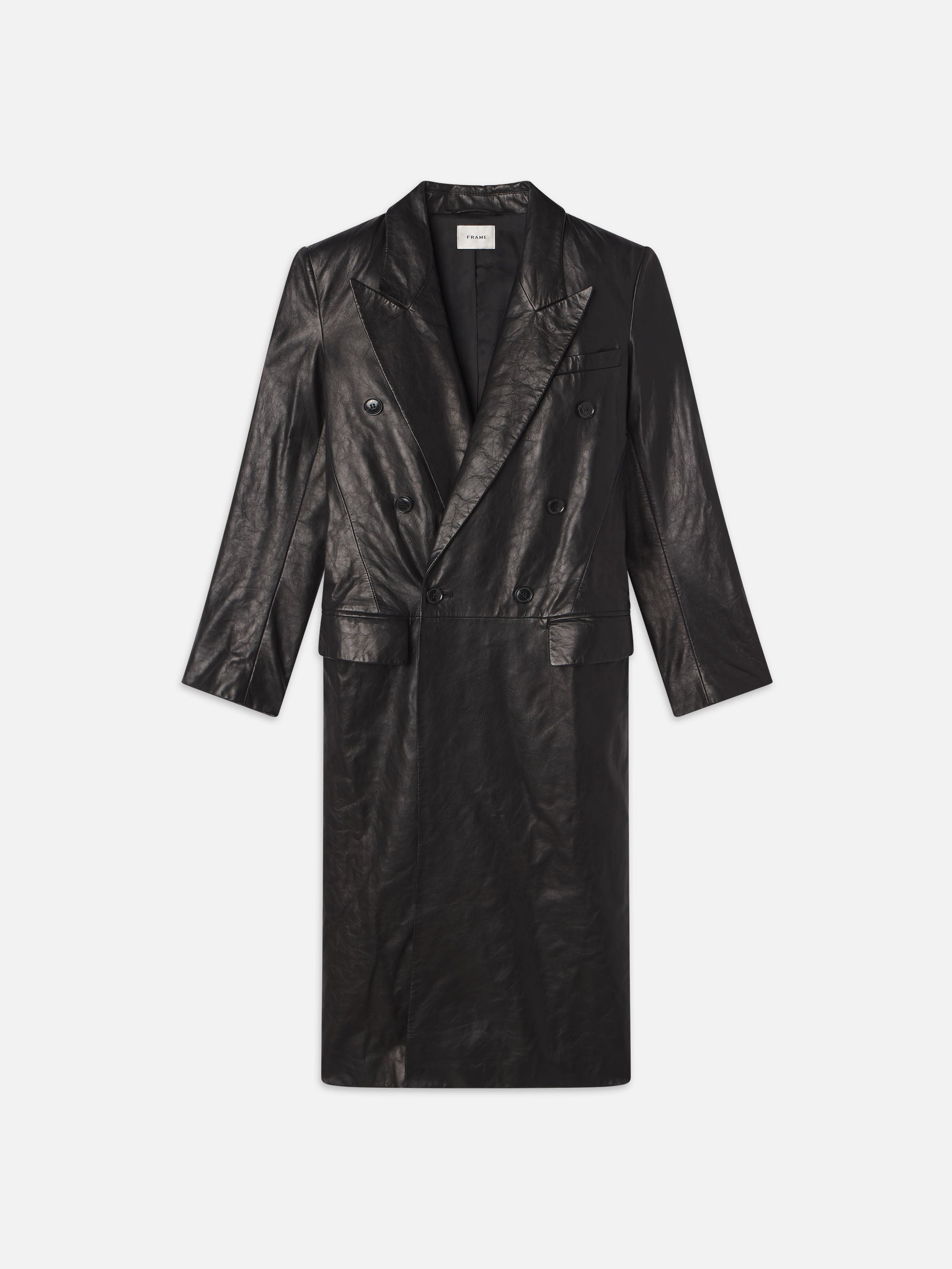 Frame Tailored Leather Coat In Black