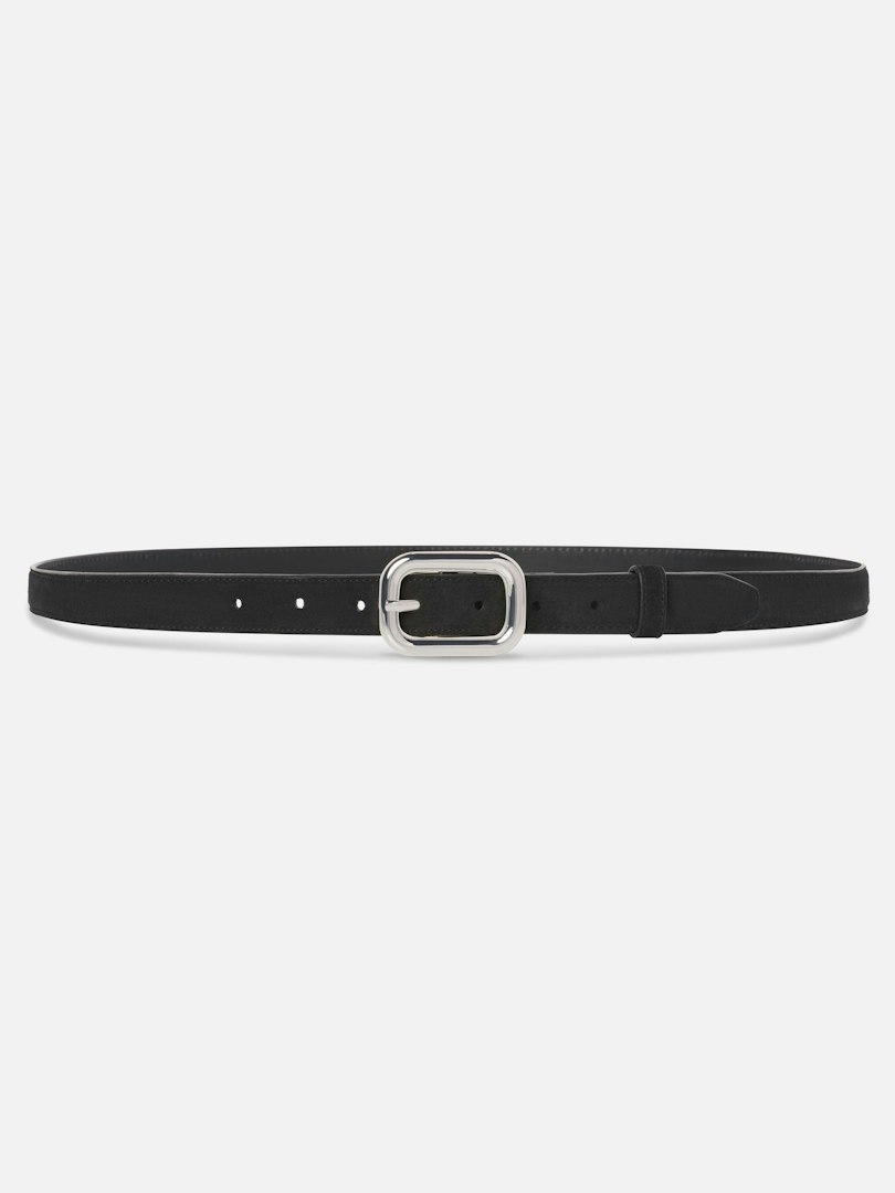 FRAME Women's The Suede Rounded Buckle Belt Black Leather Size XS