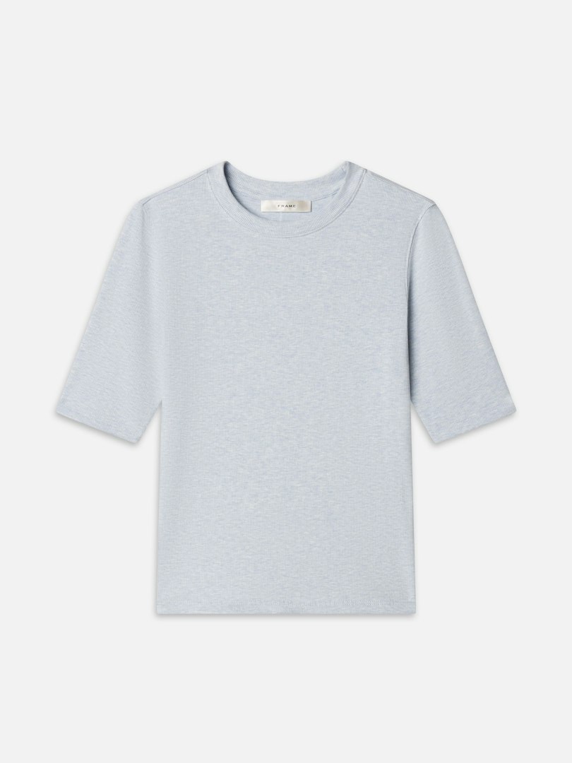 FRAME Women's The Heather Rib Crew Top Sky Blue Size Medium