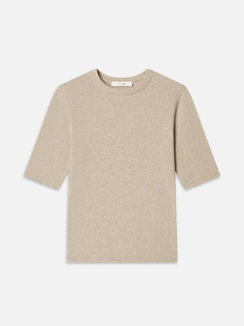 FRAME Women's The Heather Rib Crew T-Shirt Tabby Heather Size Large