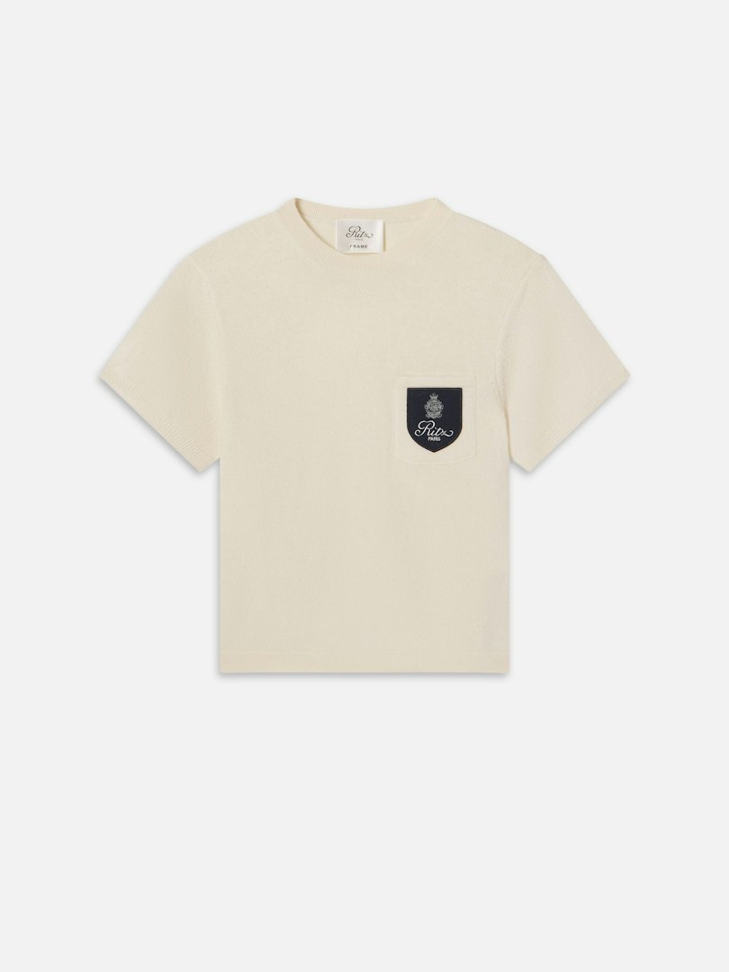 FRAME Women's Ritz Crest Cashmere T-Shirt Cream Size Large