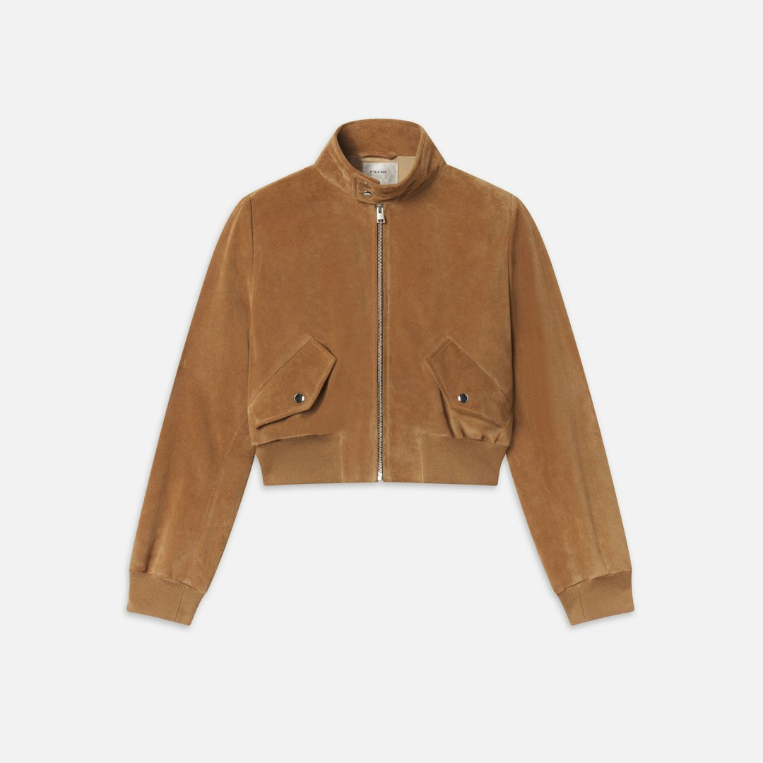 FRAME Women's The Suede Harrington Jacket Light Camel Leather Size XS