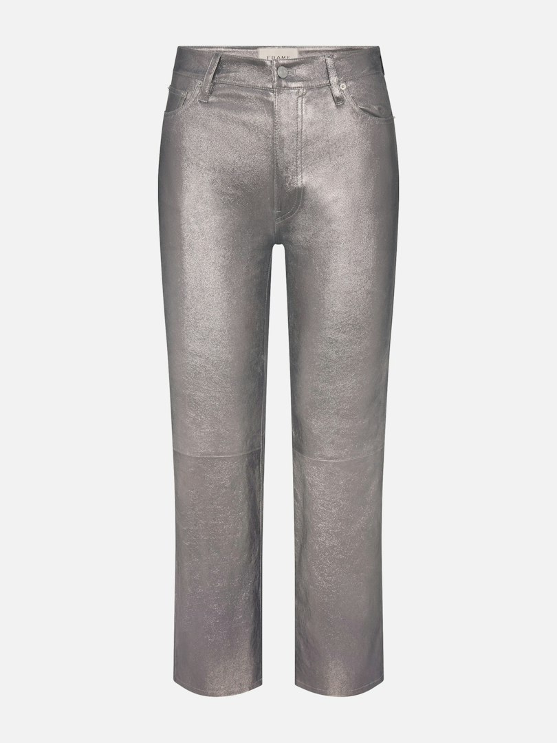 FRAME Women's Le Sleek Straight Leather Pants Broken Mirror Size 25