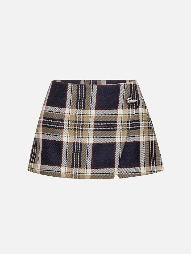 FRAME Women's The Checkmate Skirt Navy Multi Wool Size 12