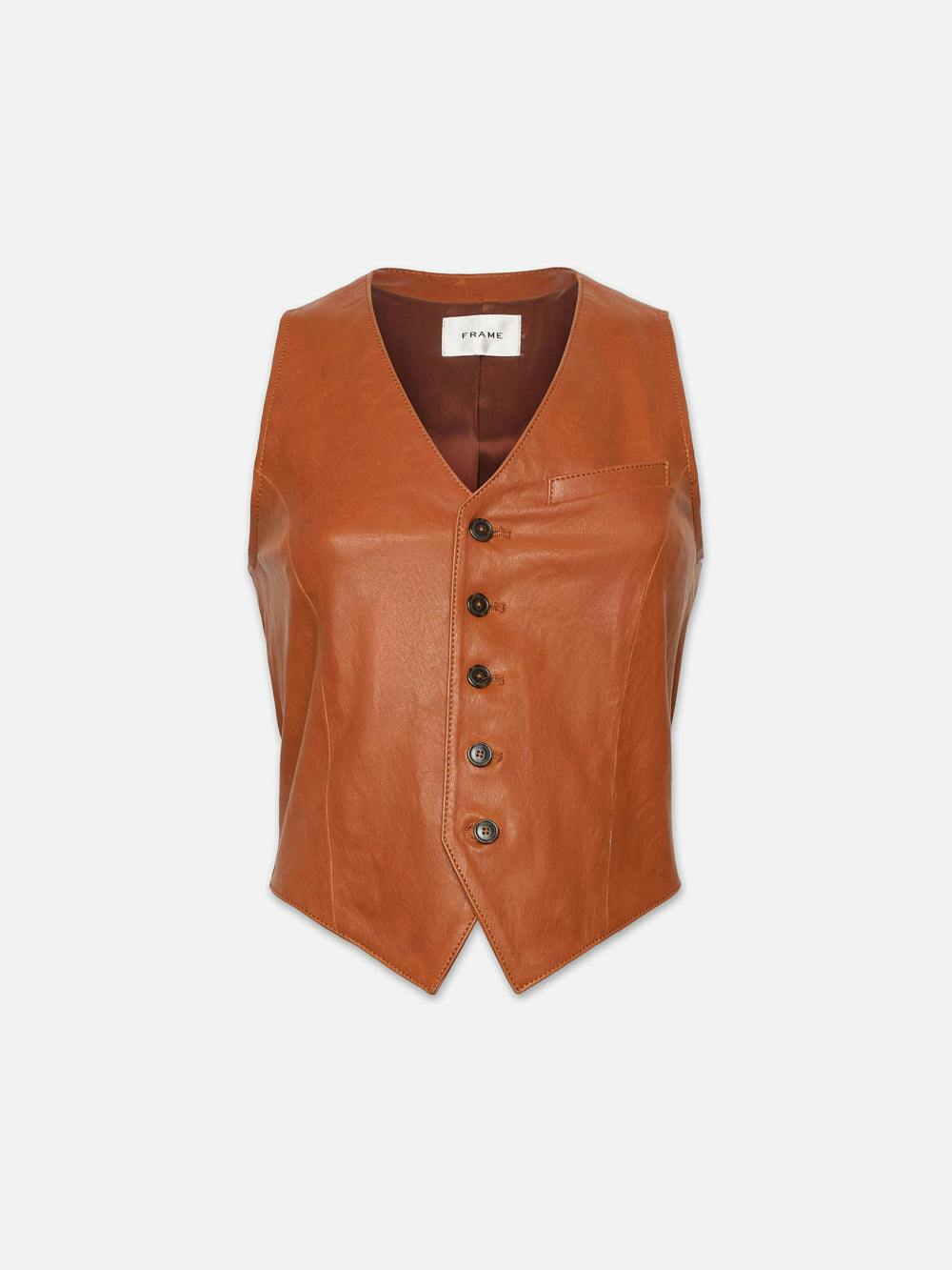 BUTTON UP LEATHER VEST LIGHT WHISKEY – FRAME