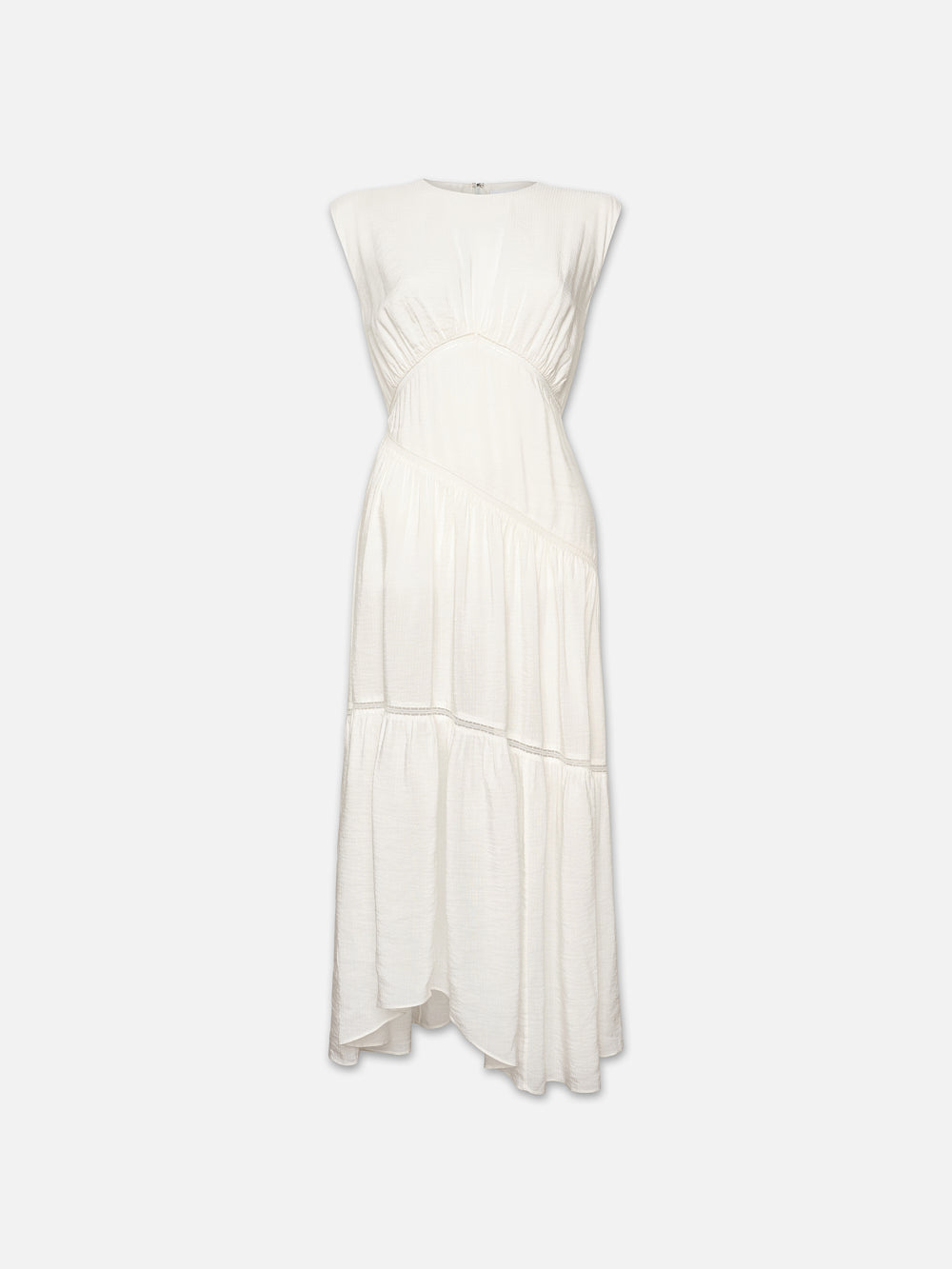 GATHERED SEAM LACE INSET DRESS WHITE – FRAME