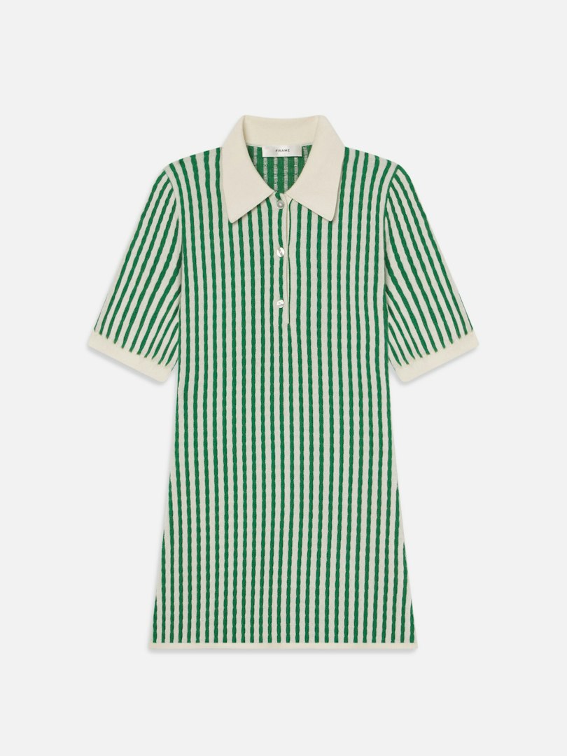 FRAME Women's The Cable Polo Dress Kelly Green Multi Cashmere Size Medium
