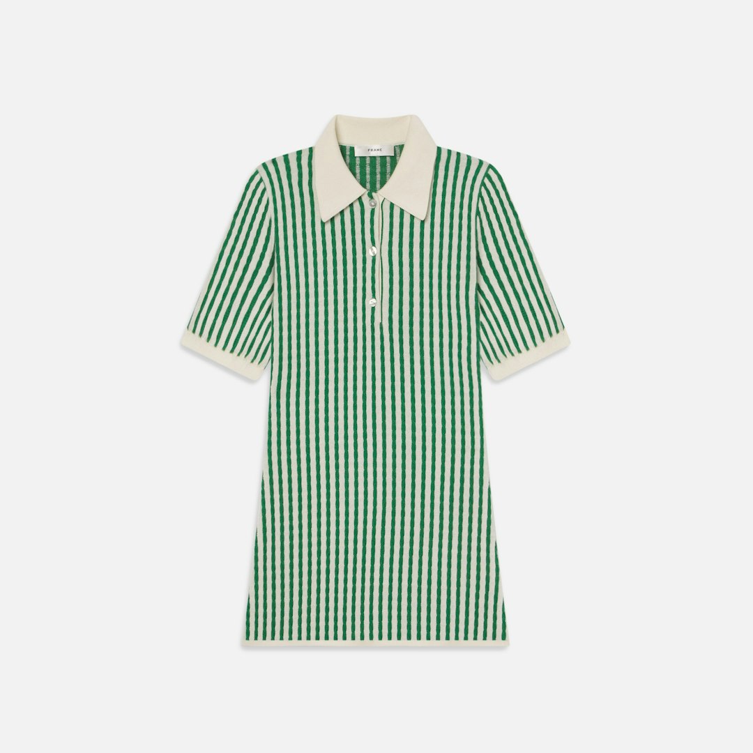 FRAME Women's The Cable Polo Dress Kelly Green Multi Cashmere Size Medium