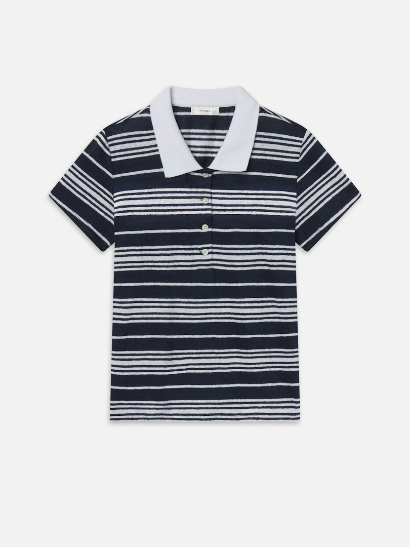 FRAME Women's The Striped Polo Navy Multi Denim Size Medium